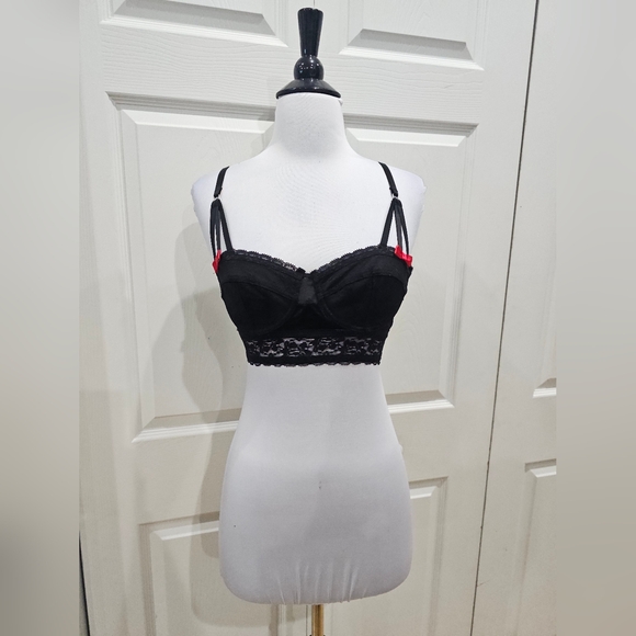 Vintage Hot Topic Goth Morbid Threads Black Lace Strappy Lingerie Bra Bustier S - Picture 4 of 13